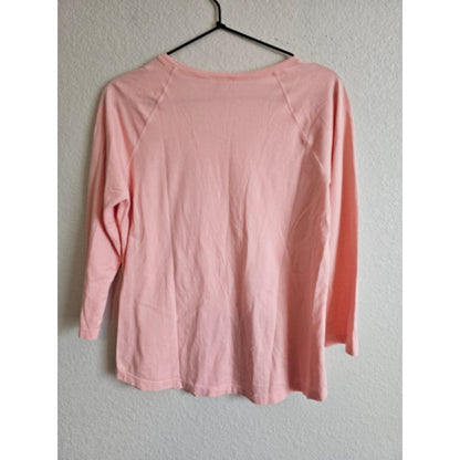 Zenergy by Chicos Womens Sz 1 (XL) 3/4 Sleeve T Shirt Peach and Gold Print