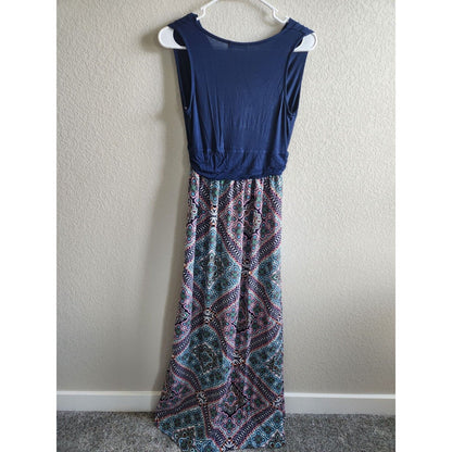 Gilli USA Womens Sz M Maxi Dress Blue V Neck Casual