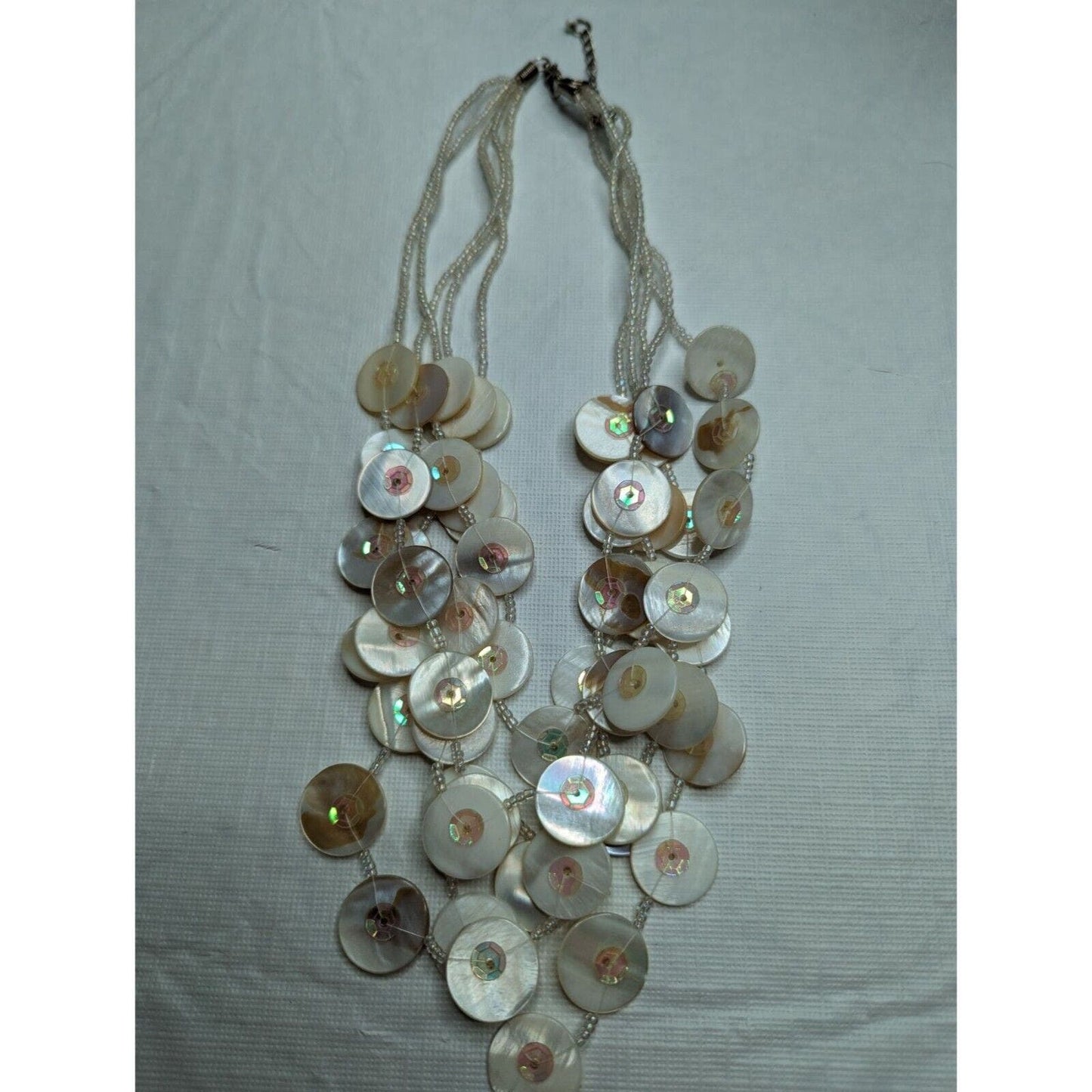 Vintage Shell Mother of Pearl Layered Disk Necklace Multi Strand