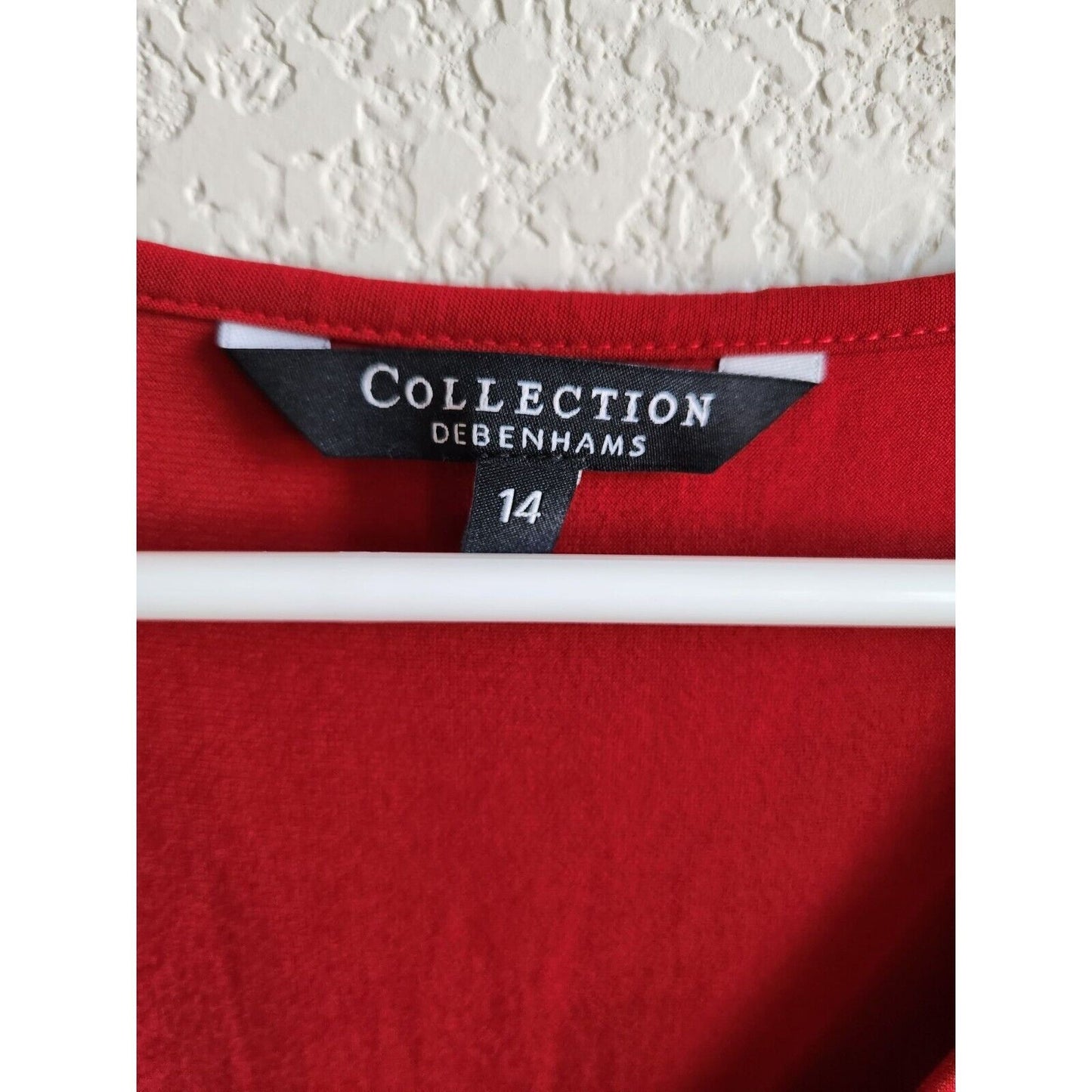 Collection Debenhams Womens Sz 14 Solid Cherry Red Midi Dress Short Sleeve