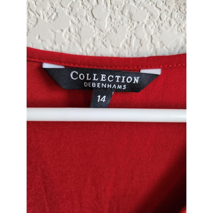 Collection Debenhams Womens Sz 14 Solid Cherry Red Midi Dress Short Sleeve