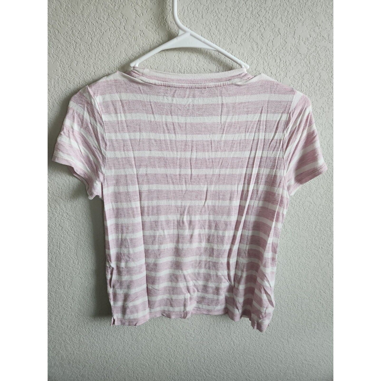 Aeropostale Womens Sz S Cropped Crewneck T Shirt Pink White Striped