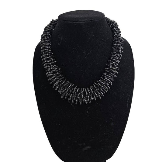 Vintage Statement Piece Seed Bead Black Stacked Necklace