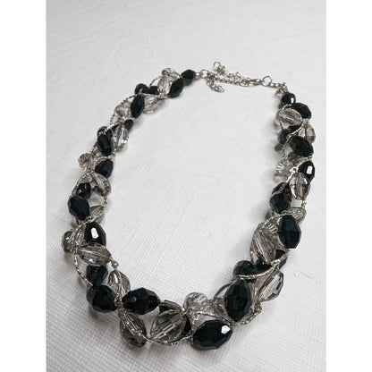 Vintage Y2K Womens Beaded Choker Necklace Black Clear Braided Beads