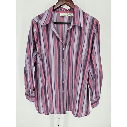 White Stag Womens Sz 1X Long Sleeve Button Up Top Purple Pink Striped