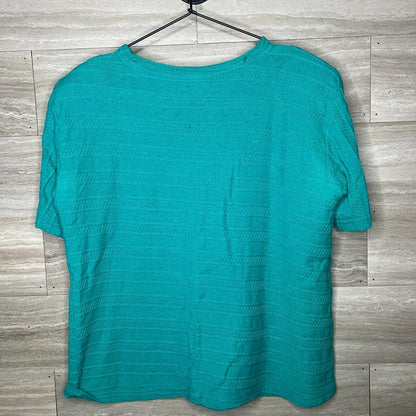 Vintage 1980s Cotton LA Womens Sz Petite PL Short Sleeve Aqua Boxy Blouse