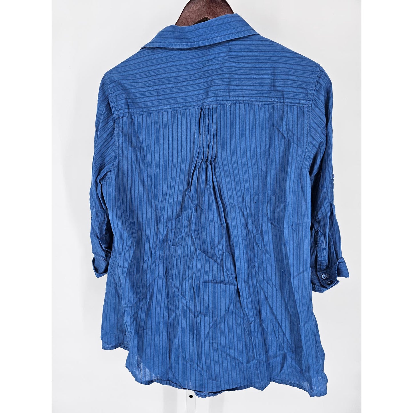 JMS Just My Size Womens Sz 1X Long Sleeve Button Up Top Blue Pleated