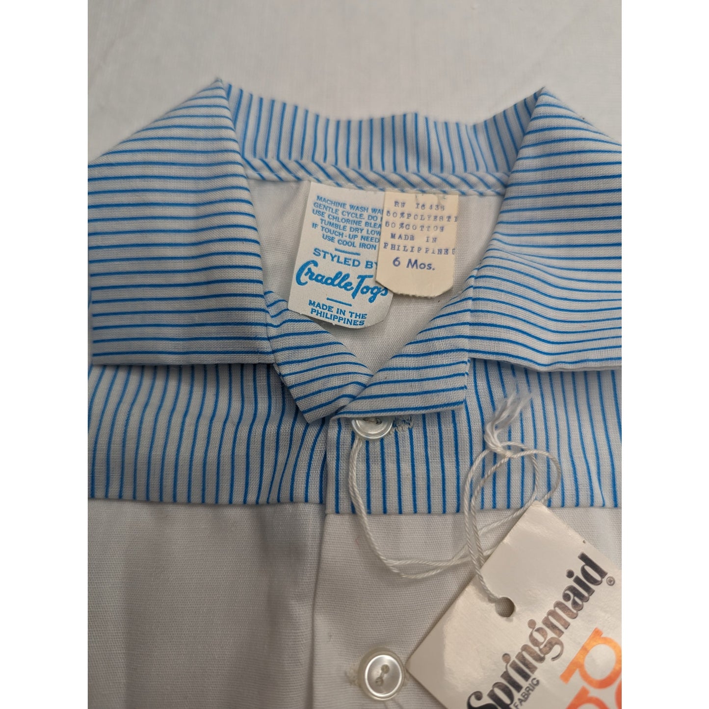 Vintage Cradle Togs Baby Boys Sz 6M Button Down Shirt Blue White Sleeveless NEW