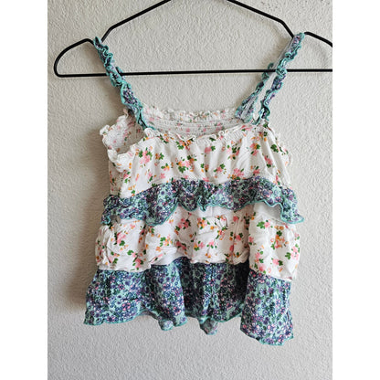 Willow Root Girls Sz L Sleeveless Blouse Ruffled layered Floral Boho