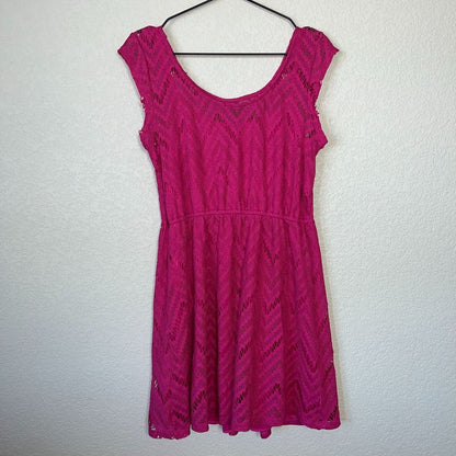 BeBop Womens Sz L Bright Pink Crochet Knee Length Dress