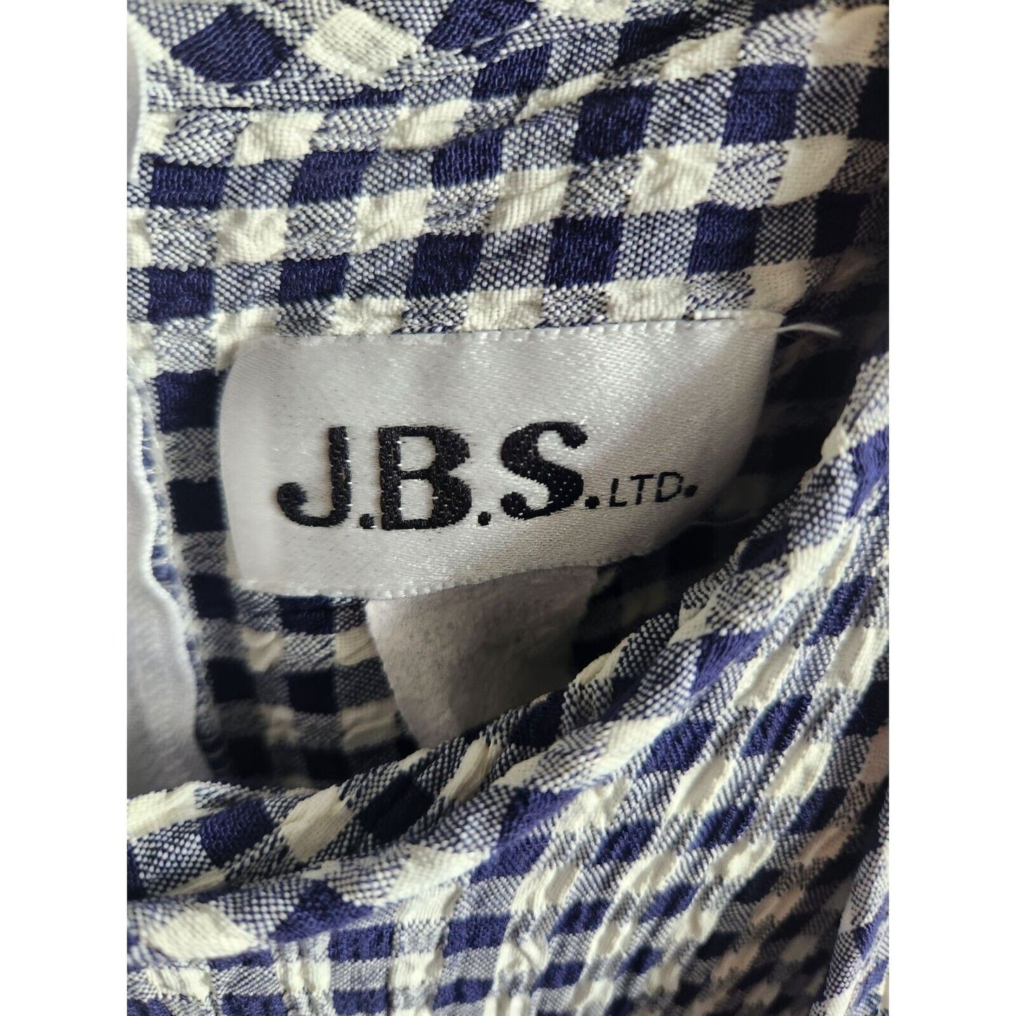 Vintage 1980s JBS Womens Sz M Blue Checkered Maxi Dress Embroidered Floral