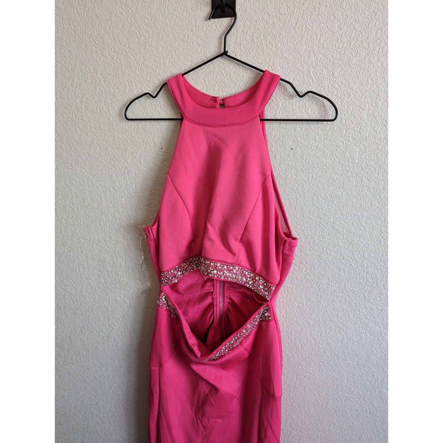 Honey and Rosie Sz L Maxi Dress Prom Formal Pink Rhinestone Cutout Front