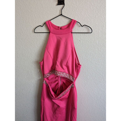 Honey and Rosie Sz L Maxi Dress Prom Formal Pink Rhinestone Cutout Front