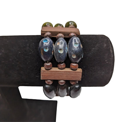 Vintage 1960s Womens Beaded Bangle Bracelet Layered Wooden Beads