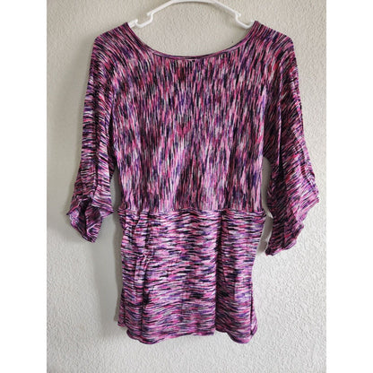 Passports Womens Sz L Spacedye Pink and Purple Knit Blouse Bell Sleeve