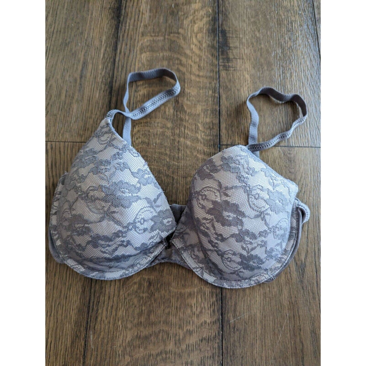 Self Expressions by Maidenform Womens Sz 36C T Shirt Bra Gray Lace