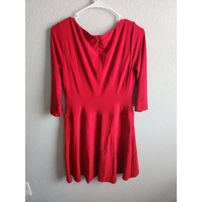 Anne Klein Womens Sz 10P Knee Length Solid Red Dress Long Sleeve