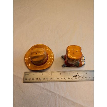 Vintage Salt and Pepper Shaker Set 1950s Hand painted Cowboy Boot and Hat