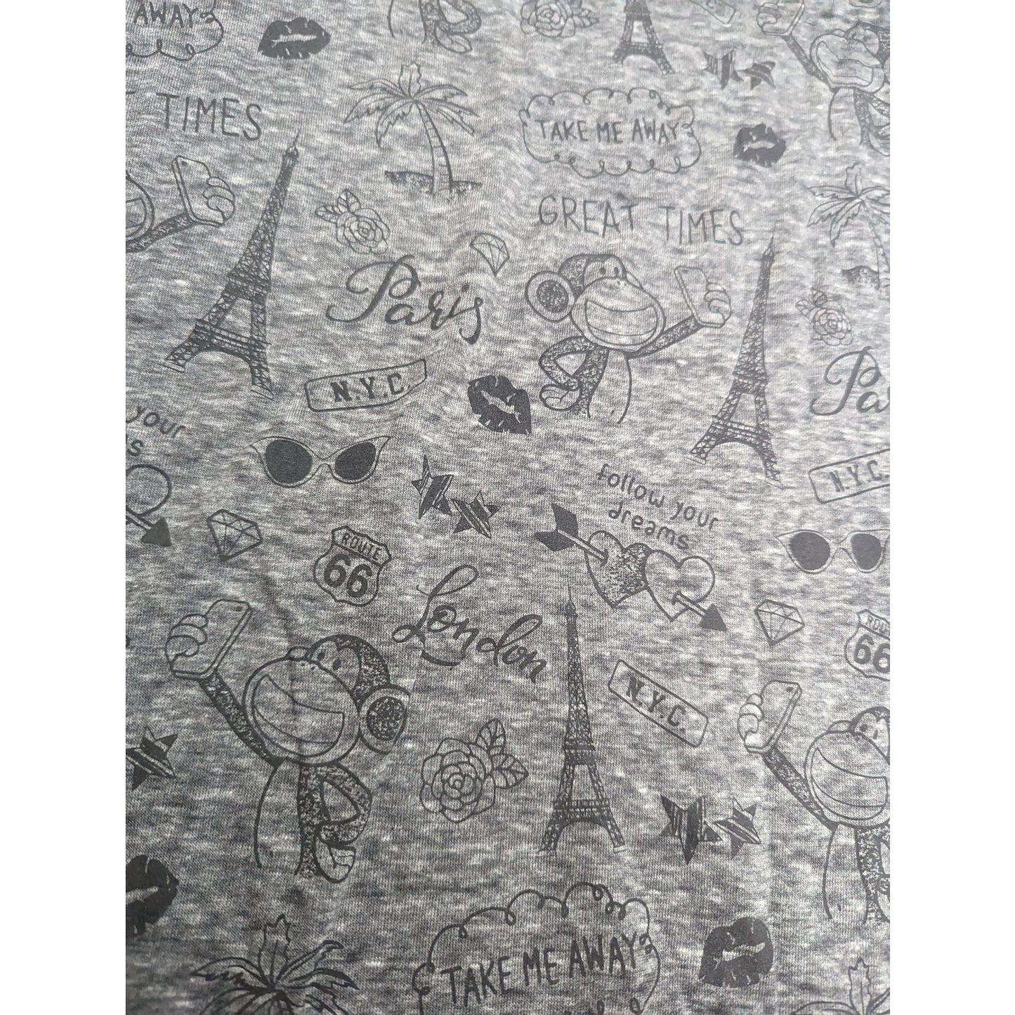 Bobby Jack Girls Sz XL Short Sleeve Tunic Top Gray Black Monkey Paris Print NEW