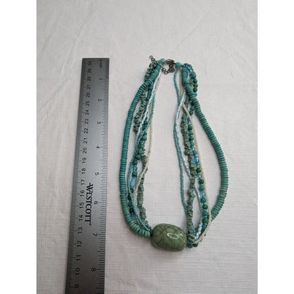 Vintage Multi Strand Turquoise Blue Beaded Necklace Mid Century