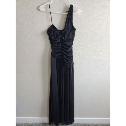 Vintage 1990s Tawny Womens Sz M Formal Maxi Dress Black One Shoulder
