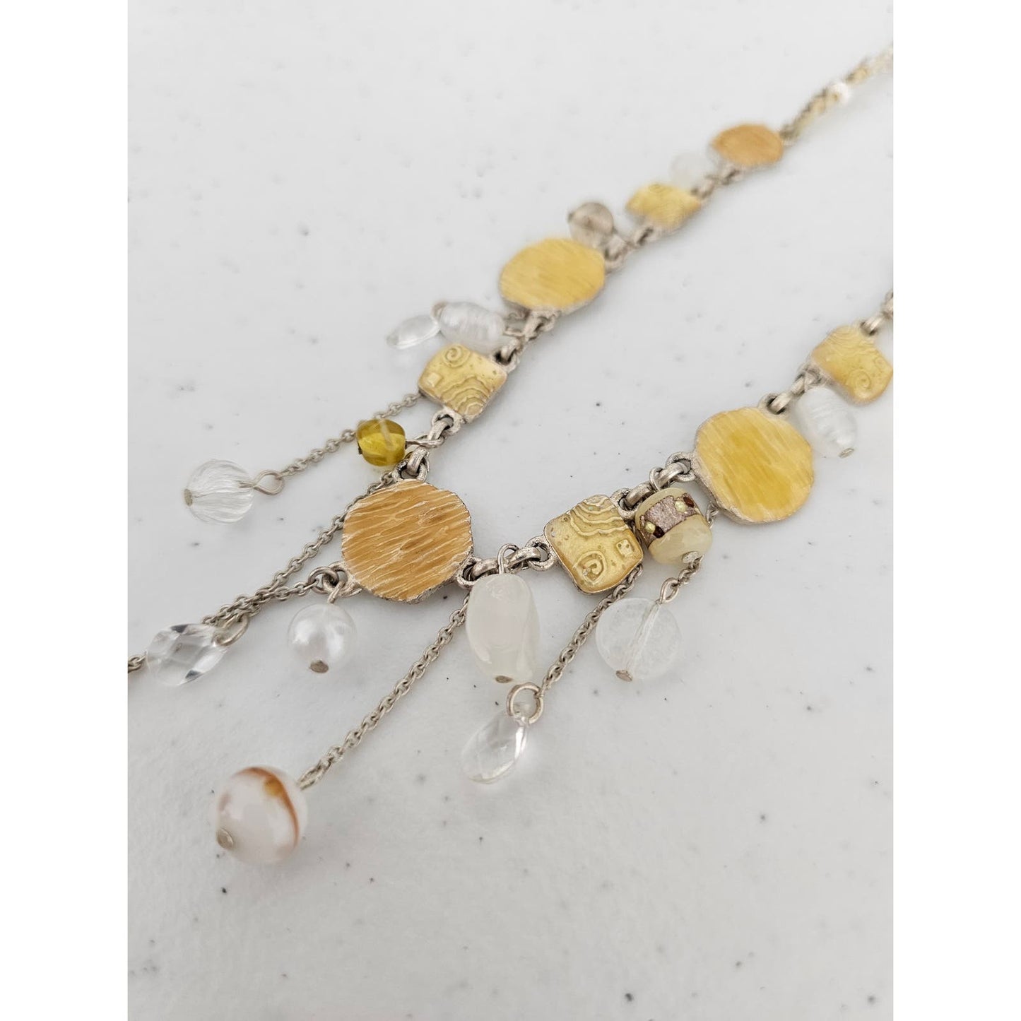 Vintage Y2K Chain Fringe Necklace Clear and Yellow Beads