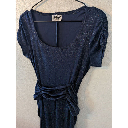 Vintage 1990s Jump Womens Sz M Midi Dress Navy Blue Glitter Sparkle Formal
