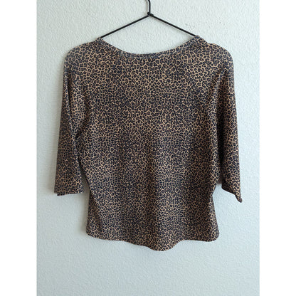 Vintage Y2K Aqua Blues Womens Sz L Cheetah Leopard Print V Neck Shirt