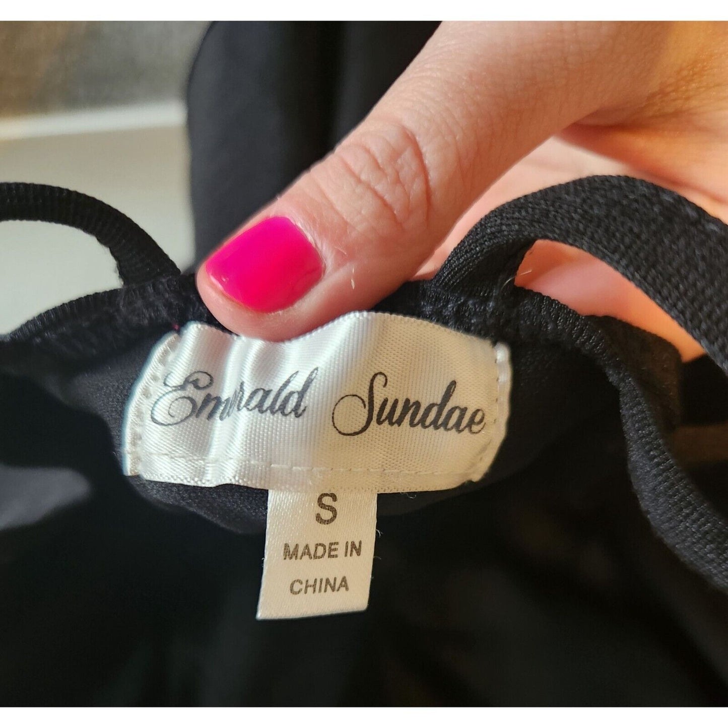 Vintage Emerald Sundae Womens Sz S Mini Dress Black Strappy Rhinestones