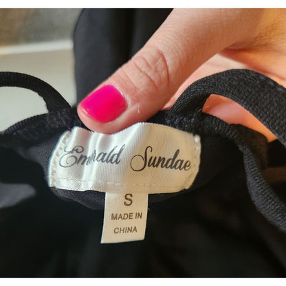 Vintage Emerald Sundae Womens Sz S Mini Dress Black Strappy Rhinestones