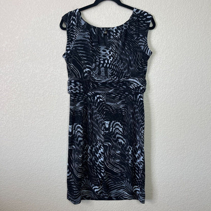 AB Studio Womens Sz M Knee Length Dress Gray Black Zebra Animal Print