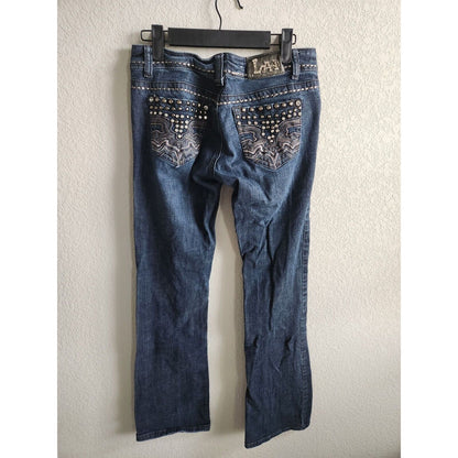 Vintage Y2K LA Idol Juniors Sz 5 Straight Leg Embellished Jeans Thick Stitch