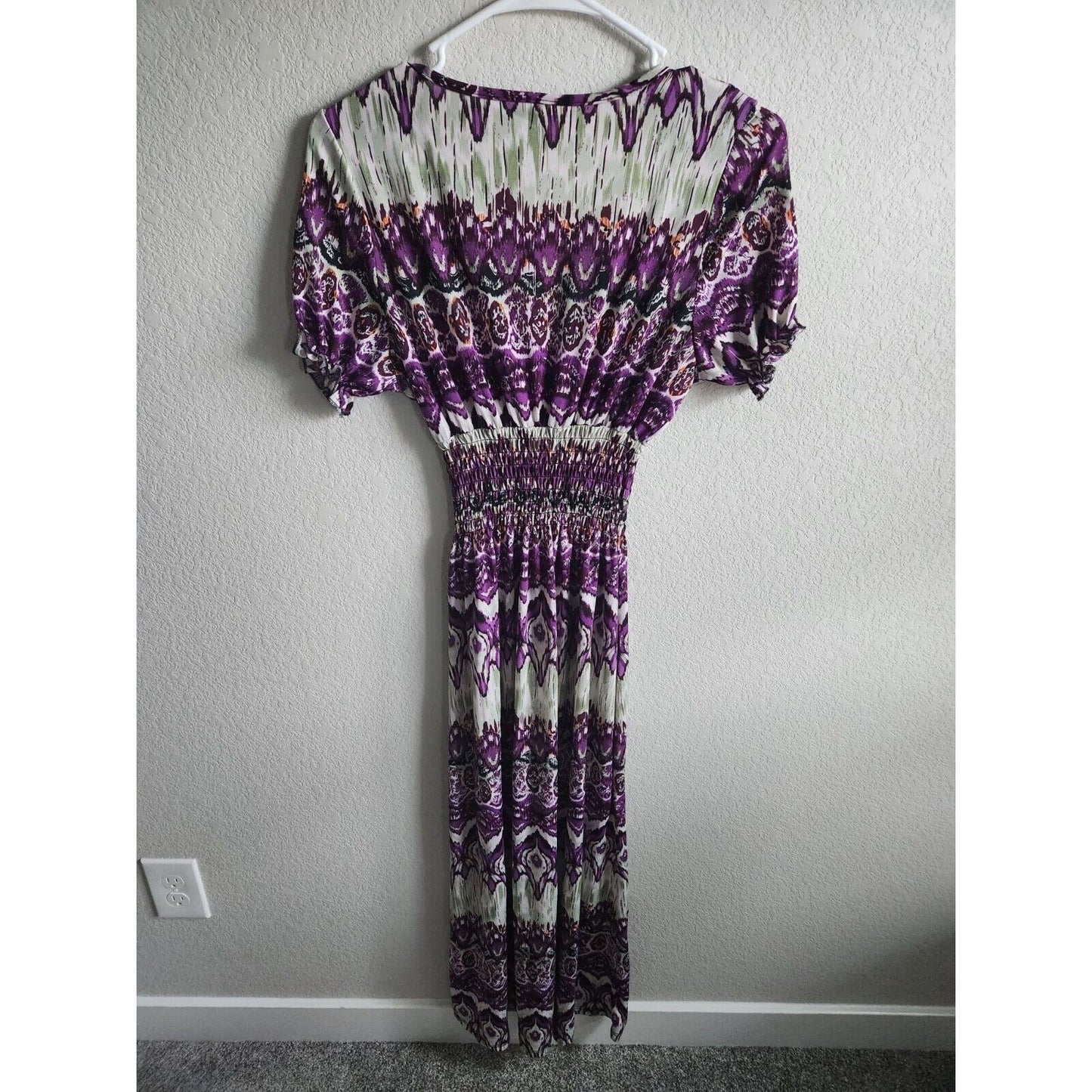 DNLA Sport Womens Sz L V Neck Maxi Dress Vintage Purple Short Sleeve