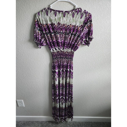 DNLA Sport Womens Sz L V Neck Maxi Dress Vintage Purple Short Sleeve
