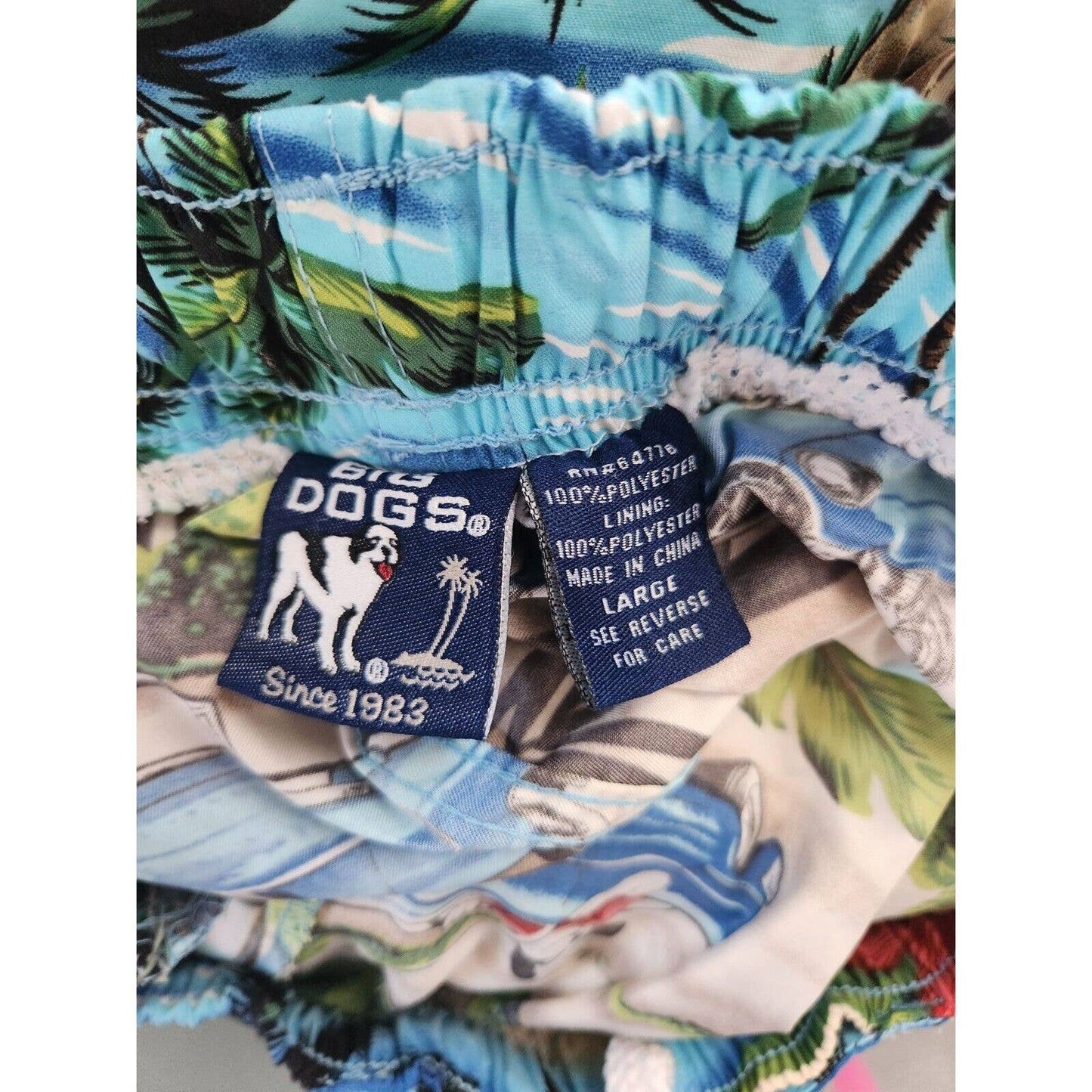 Big Dogs Mens Sz L Swim Trunks Swimsuit Hawaiian Muscle Car Print