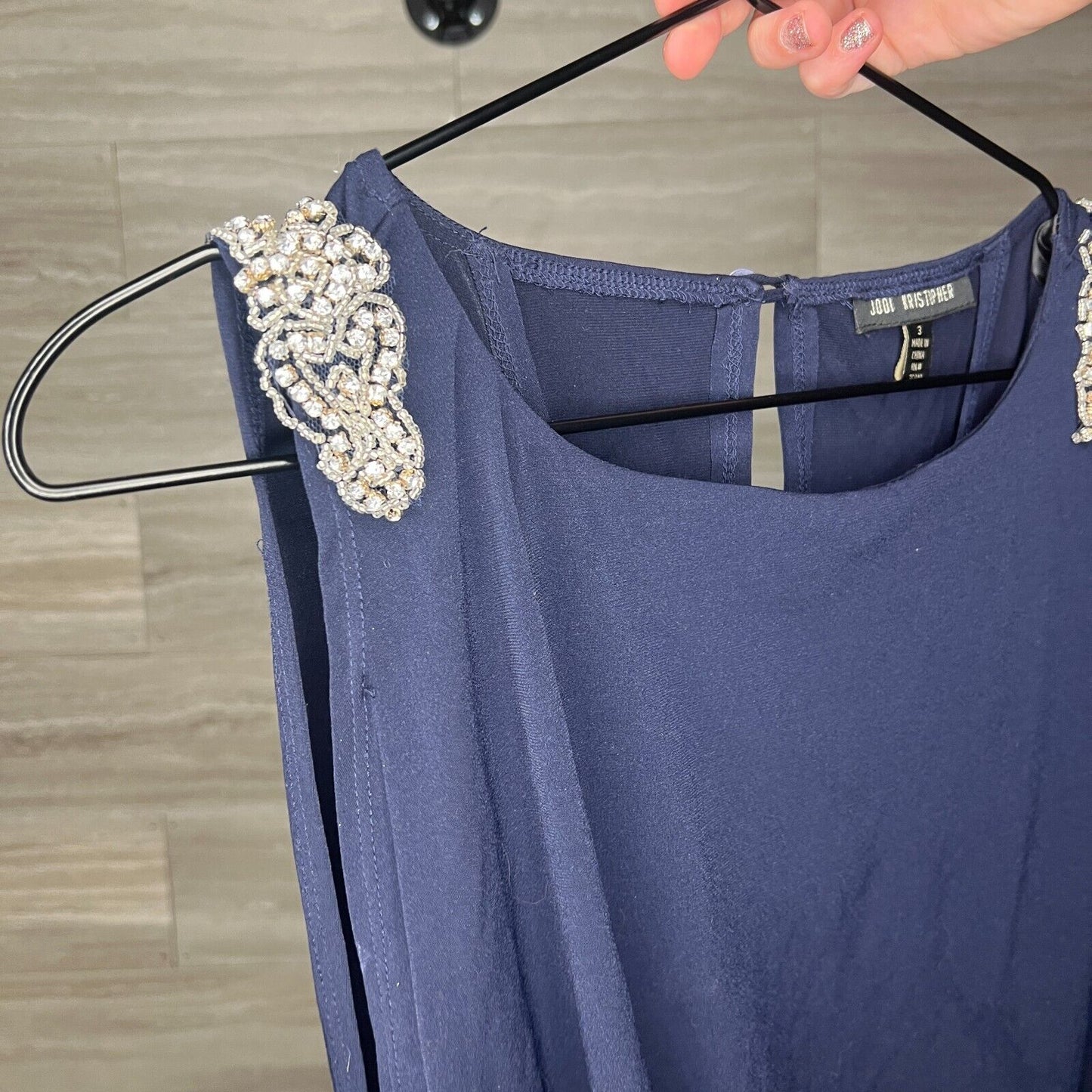 Jodi Kristopher Juniors Sz 3 Navy and Blush Dress Lace Open Back