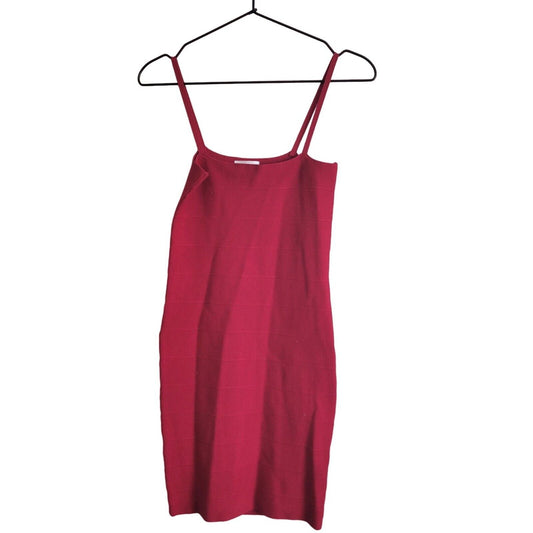 Leith Womens Sz S Solid Red Knit Mini Dress Spaghetti Strap Square Neck