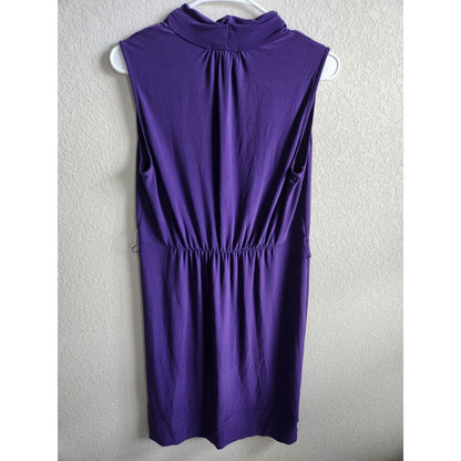 Daisy Fuentes Womens Sz M Knee Length Career dress Solid Purple V Neck