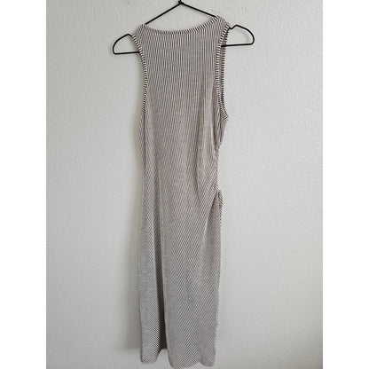 Caution to the Wind Womens Sz M Maxi Length Ribbed Shirt Dress Gray White