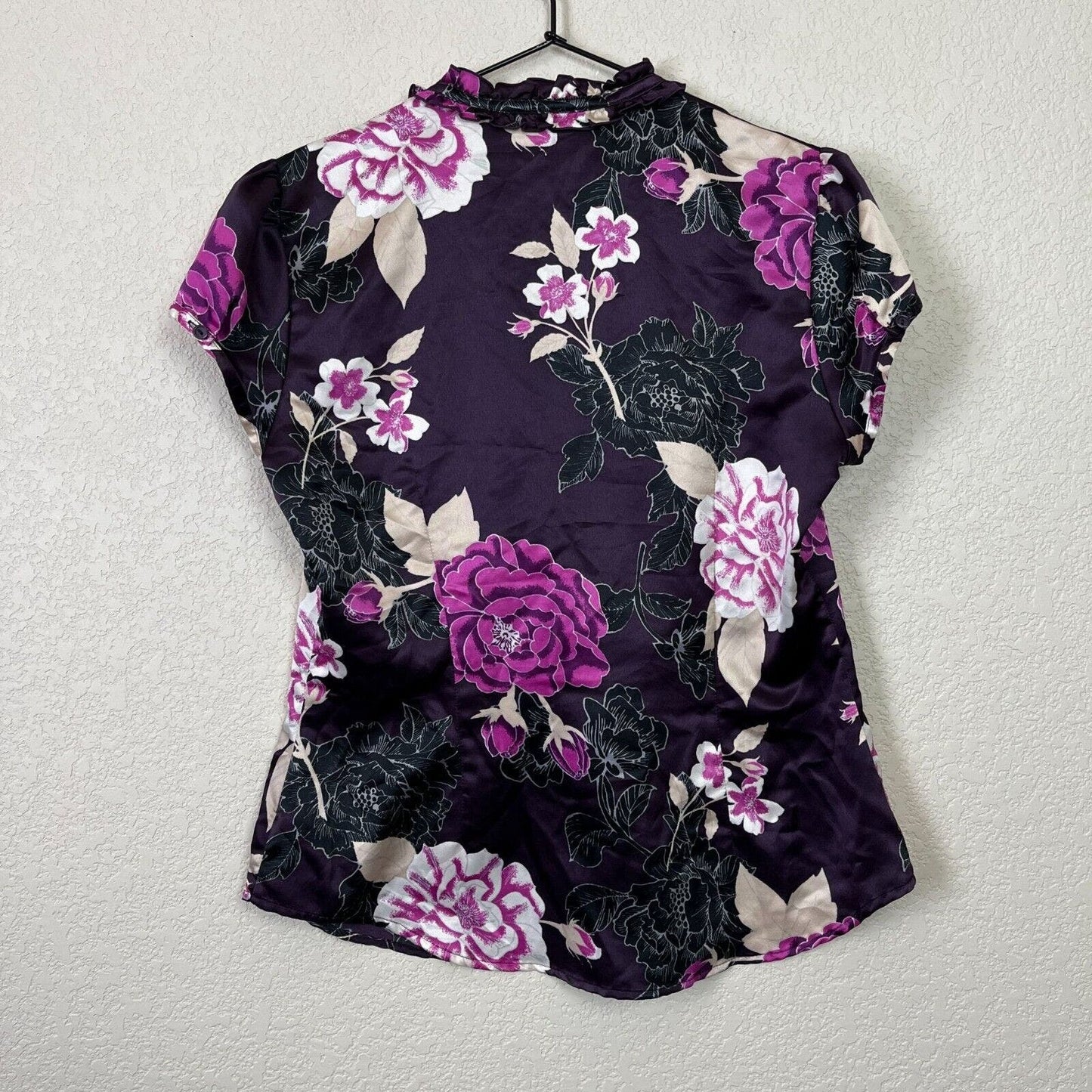 Worthington Womens Sz 12 Button Down Satin Blouse Purple Floral