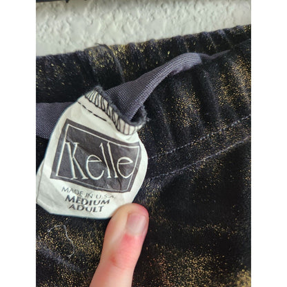 Vintage 1990s Kelle Womens Sz M Velvet Maxi Skirt Black Gold