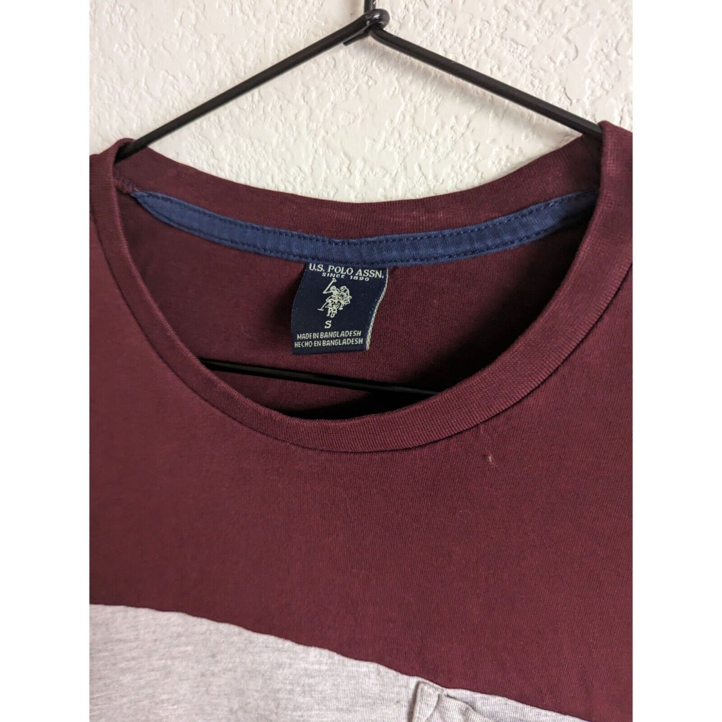 US Polo Assn Mens Sz S Long Sleeve Cotton T shirt Burgundy and Gray