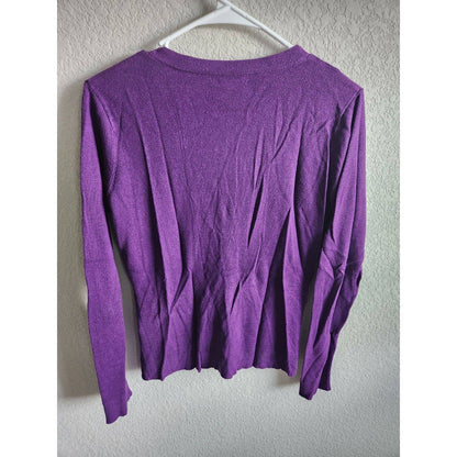 New York & Company Womens Sz M Knit Long Sleeve Shirt Purple V Neck