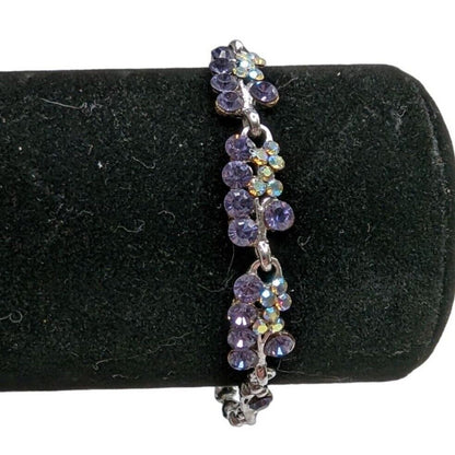 Vintage Y2K Womens Rhinestone Bracelet Purple Silver 2000s