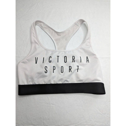 Victorias Secret Victoria Sport Sz M Racerback Sports Bra White Black Compressio