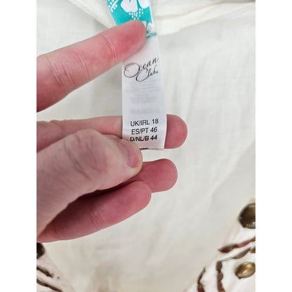 Ocean Club Womens Sz M Swimsuit Cover Up Cream Brown Embroidered Deep V