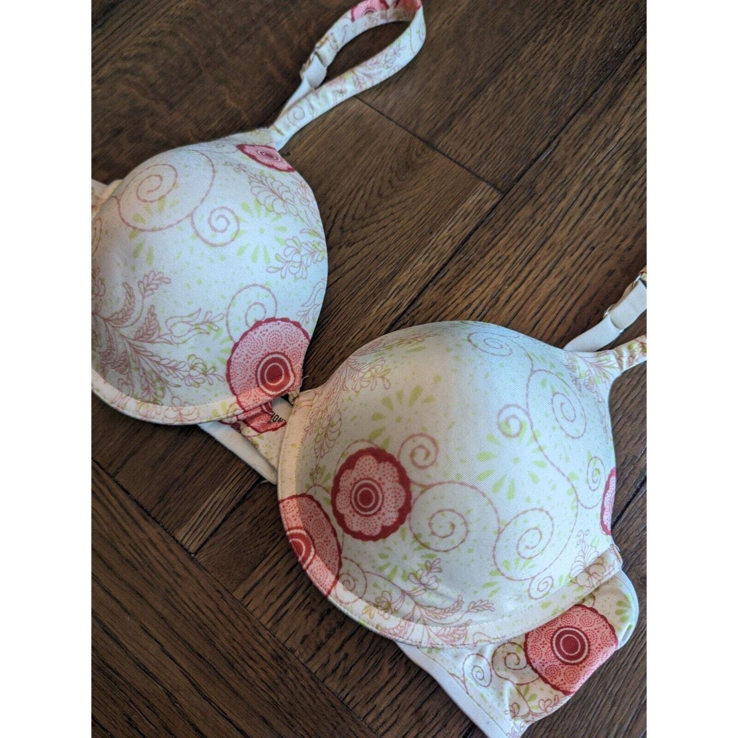 Total Solution by Maidenform Sz 38C T Shirt Bra Ivory Pink Floral