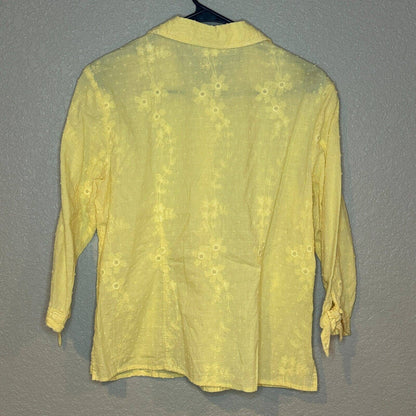 JM Collection Womens Sz 8 100% Cotton Bright Yellow Button Front Blouse