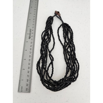 Vintage Multi Strand Seed Bead Necklace Solid Black Artisian