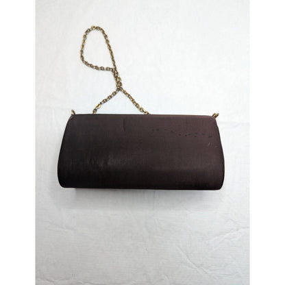 Vintage Miss Lewis Womens Purse Silver Evening Metal Brown Fold Over Chain